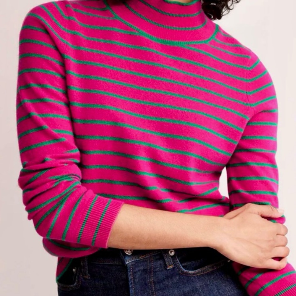 Boden Pink and Green Striped 100% Cashmere Sweater